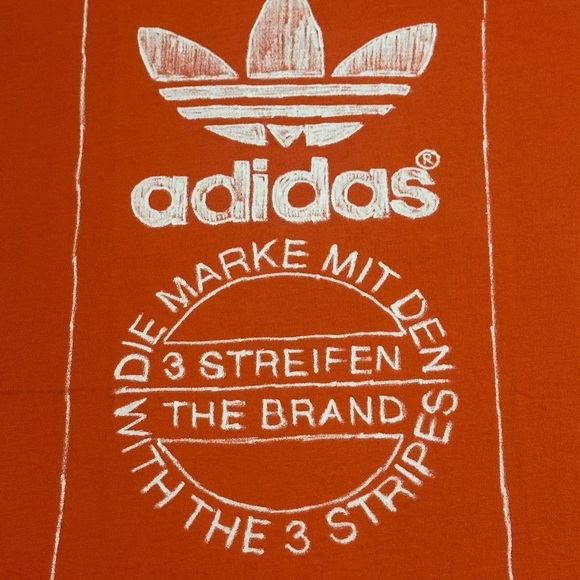 ADIDAS ORANGE LOGO T-SHIRT Hand Drawn Graphic ADIDAS BRAND Medium - Picture 2 of 3
